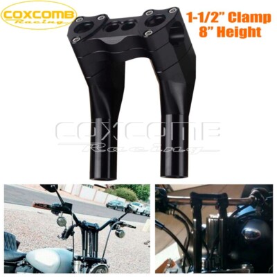 Gloss Black 8''+1'' inch Handlebar Risers 1-1/2'' Top Clamp 1.5 Pullback for Harley