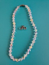 Vintage Crystal multi faceted round bead necklace and post earrings