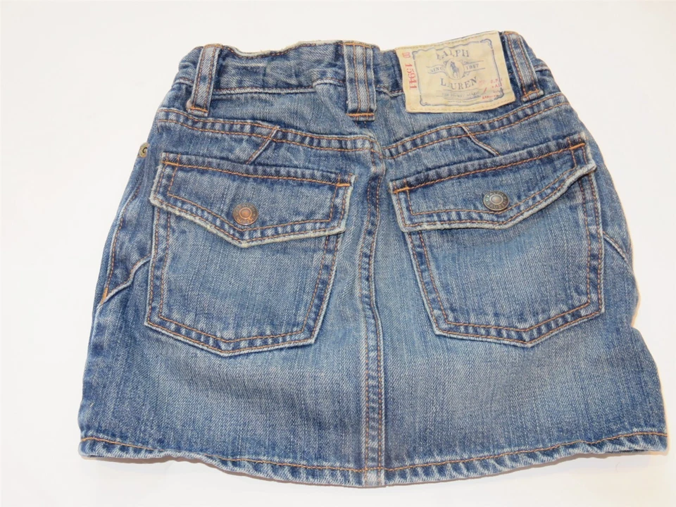 Ralph Lauren Niñas Mediana Piedra Lavada Denim Falda Bolsillos Talla 5 Usada en Excelente Condición Foto 4 de 4