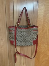 Coach Signature Canvas Shoulder Bag Medium with Red Leather 30.00