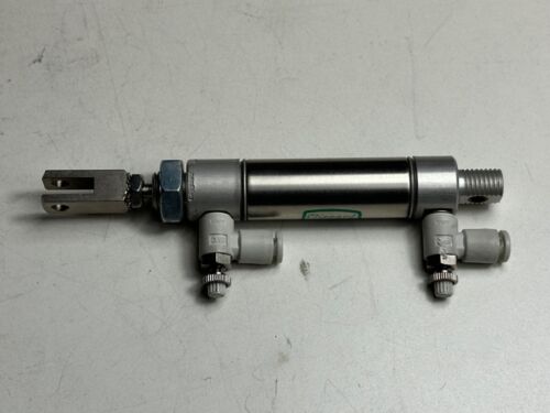 Clippard UDR-10-1 Pneumatic Cylinder, 5/8" bore / 1" stroke w/ SMC Flow Control - Picture 1 of 10