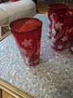 Anchor Hocking Tumblers Glasses Ruby Red White Lilies Vtg Mid Century Juice 6pcs — photo 3