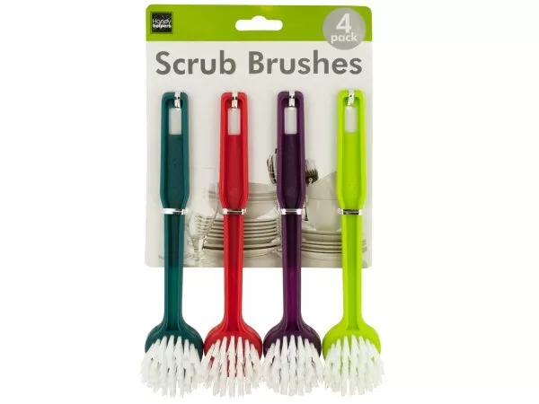 Bulk Buys OF442 24 Multi Purpose Round Head Scrub Brushes 4 Piece Pack of 24