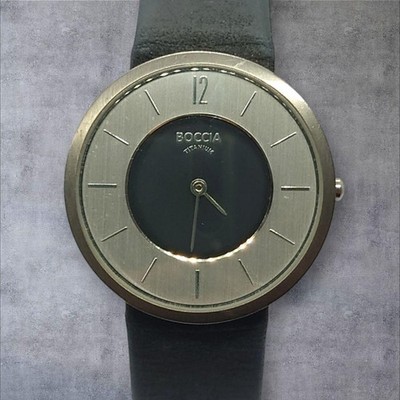 Battery Boccia Titanium Watch Bicolor Black Genuine Leather Belt