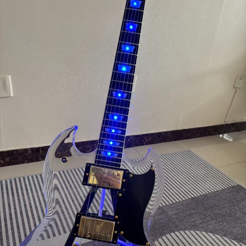Acrylic Electric Guitar Genuine Rosewood FB Maple NecK Blue Light Golden Part