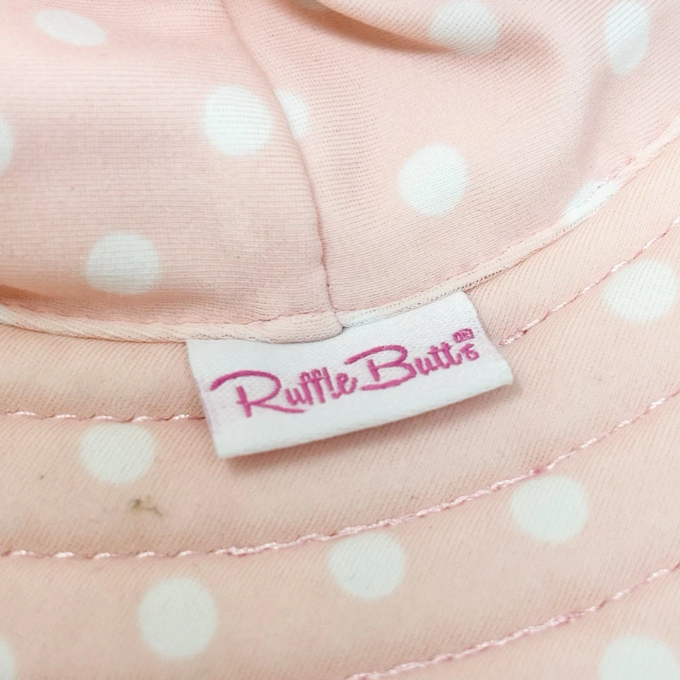 Sombrero para el sol a rayas a lunares reversible rosa blanco con volantes talla 0-12 Mos para niña Foto 3 de 4