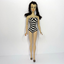 Vtg #3 Brunette Ponytail Barbie Doll 850 Brown Eyeliner w Swimsuit & Heels -READ