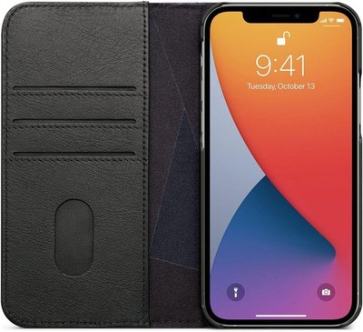 DECODED iPhone 13 Pro Max Wallet Case Luxus Europa Leder Schwarz Kartenetui