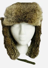 Crown Cap Aviator Hat Green Rabbit Fur Warm Winter Trapper Lined Size Large
