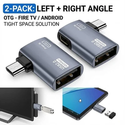 Amazon Firestick 4K - Silver OTG Adapter Left & Right Angle Micro USB Port