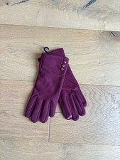 Women's Burgundy Fleece Lined Touchscreen Gloves with 3-Button Detail