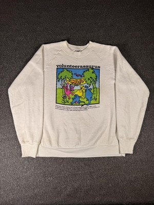 Vintage Volunteerasaurus MDA Sweatshirt Mens Large White Dinosaur Graphic 90s