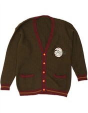 VINTAGE maglione cardigan donna UK 18 XL lana kaki MH14