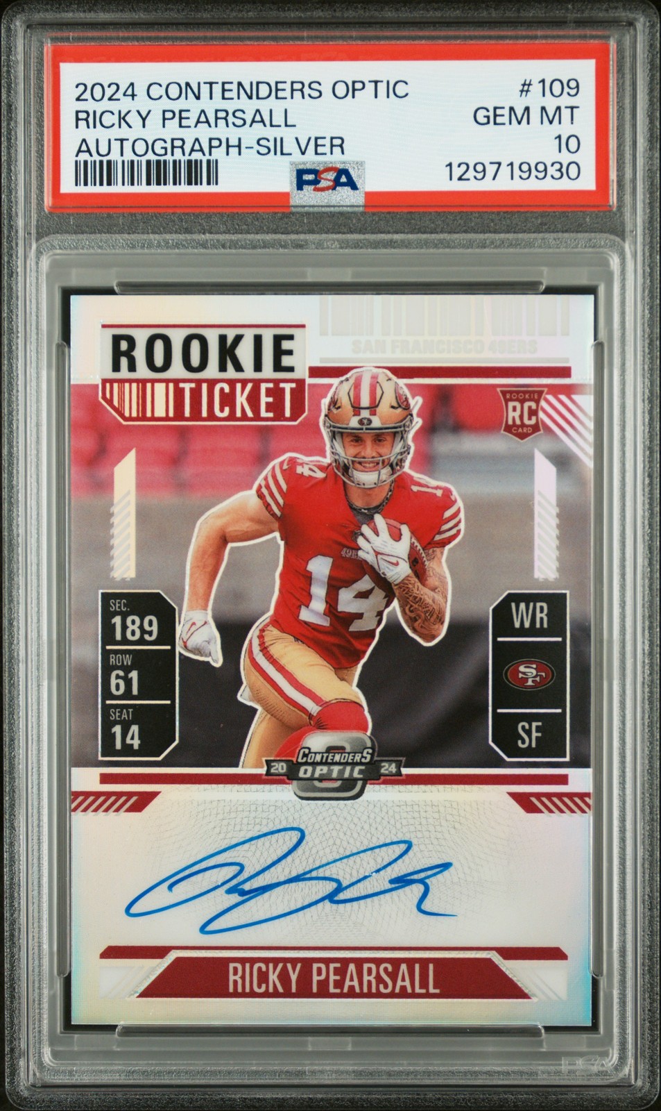 2024 CONTENDERS OPTIC AUTO-SILVER #109 RICKY PEARSALL PSA 10