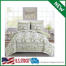 Floral Queen Comforter Set, 7 Piece Bed in a Bag Queen Size Sage Green Flowers o