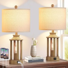 Touch Control Farmhouse Table Lamp Set of 2 with 2 USB Ports, 3 Way Dimmable ...