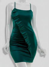Emerald Sundae Junior's Green Ruffled Bodycon Dress Size: XS