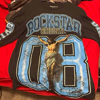 Rockstar Original Men's Black/Blue Graphic Logo Long Sleeve Crew Neck T-Shirt M