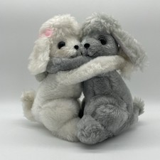 VTG HUGGING POODLES 1978 DAKIN Nature Babies Plush Stuffed Grey White