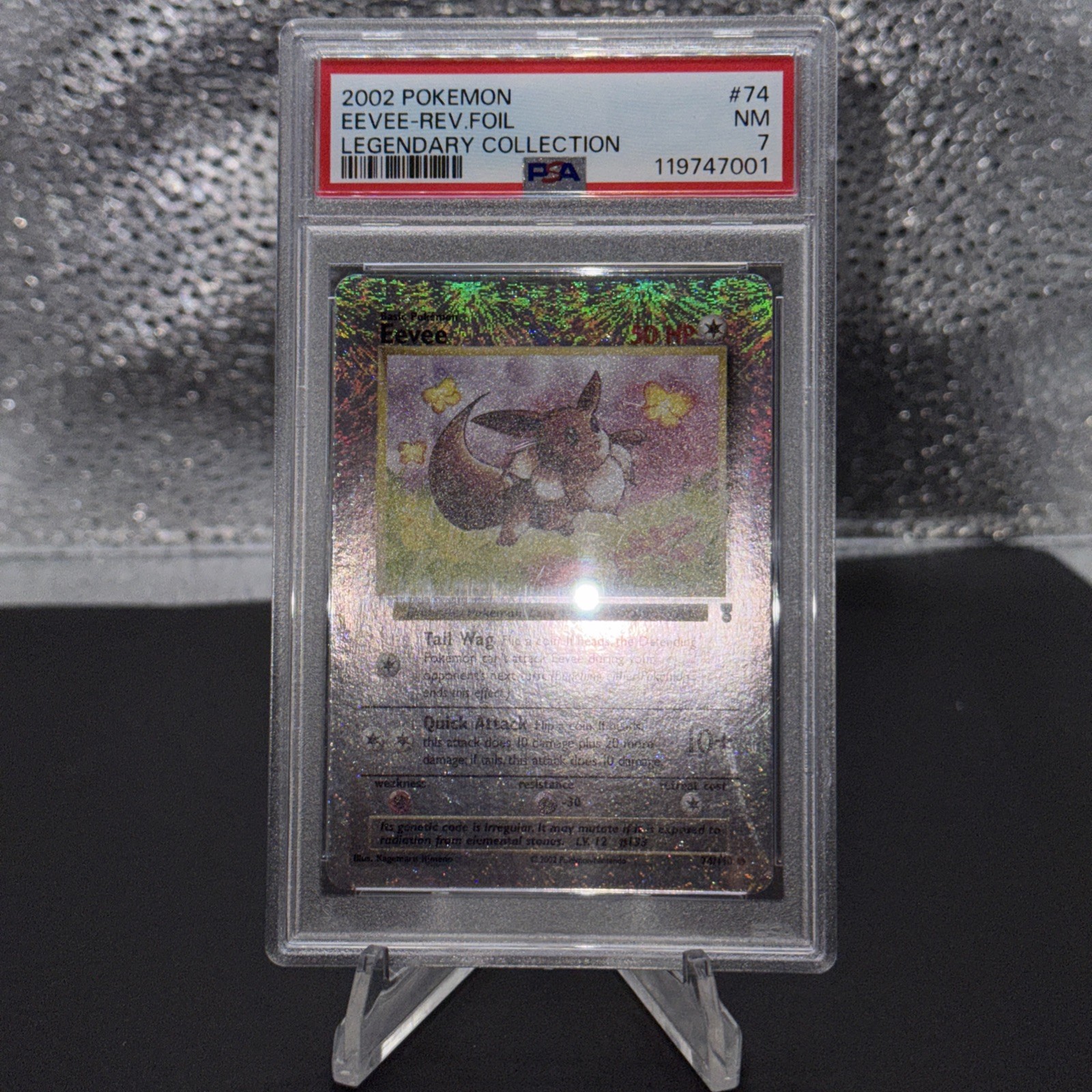 2002 POKEMON LEGENDARY COLLECTION #74 EEVEE-REVERSE FOIL PSA 7