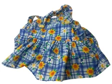 Vintage Build A Bear Blue Floral Pinafore Apron Dress Sunflowers Plaid