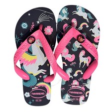 Havaianas Kids Fantasy Unicorn Rainbow Flip Flop Sandals Navy Pink 3/4Y New