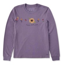 Life is Good. Women's Happy Fall Y'all Flowers Long Sleeve Crusher Tee