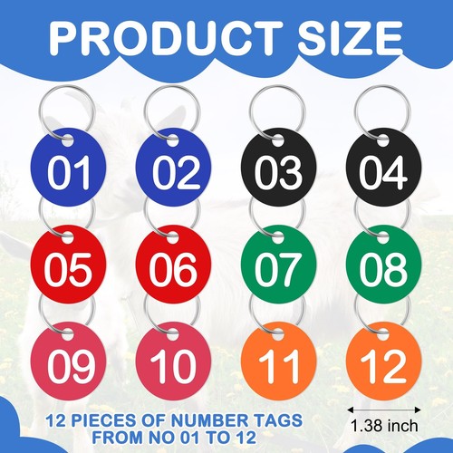 Paquete de 12 collares de cabra con etiqueta numérica ajustable collar de ganado de nailon con N... - Imagen 3 de 6
