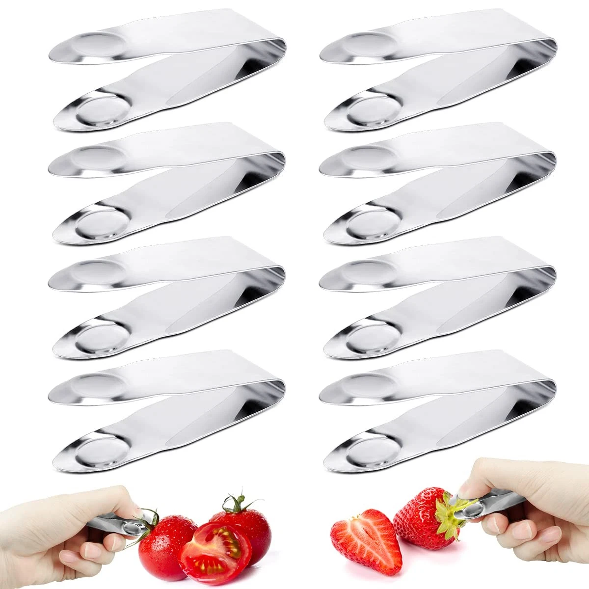 8 Pcs Stainless Steel Strawberry Huller, Fruit Leaf Peeler Stem Extractor Kit...