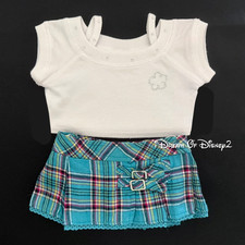 Build-A-Bear Turquoise Pleated Skirt, Buckles, White Top Teddy Clothes Outfit