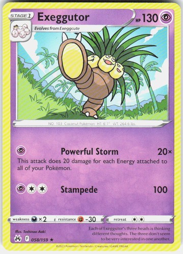 Exeggutor Rare 058/159 Crown Zenith Pokemon Lightly Played