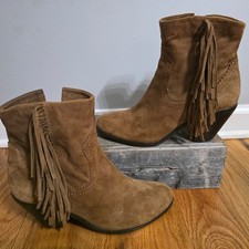 Sam Edelman Louie Fringe Suede Ankle Boots Br...