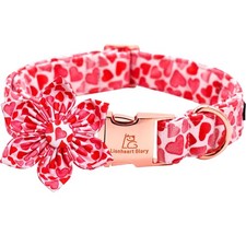 Valentine's Day Dog Collar with Flower Pattern Hearts Bows for Large