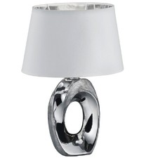 Polished Chrome Modern Table Lamp with White Cotton Shade with Silver Inner 33cm