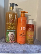 3in1 Evelyn L-glutathione Exfoliating Bath, Lily White 10X Lotion, KE Golden Oil