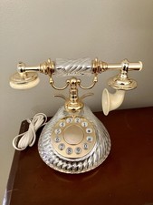 VTG Godinger 2648 French Style Crystal Base Telephone Gold Push Button LandLine