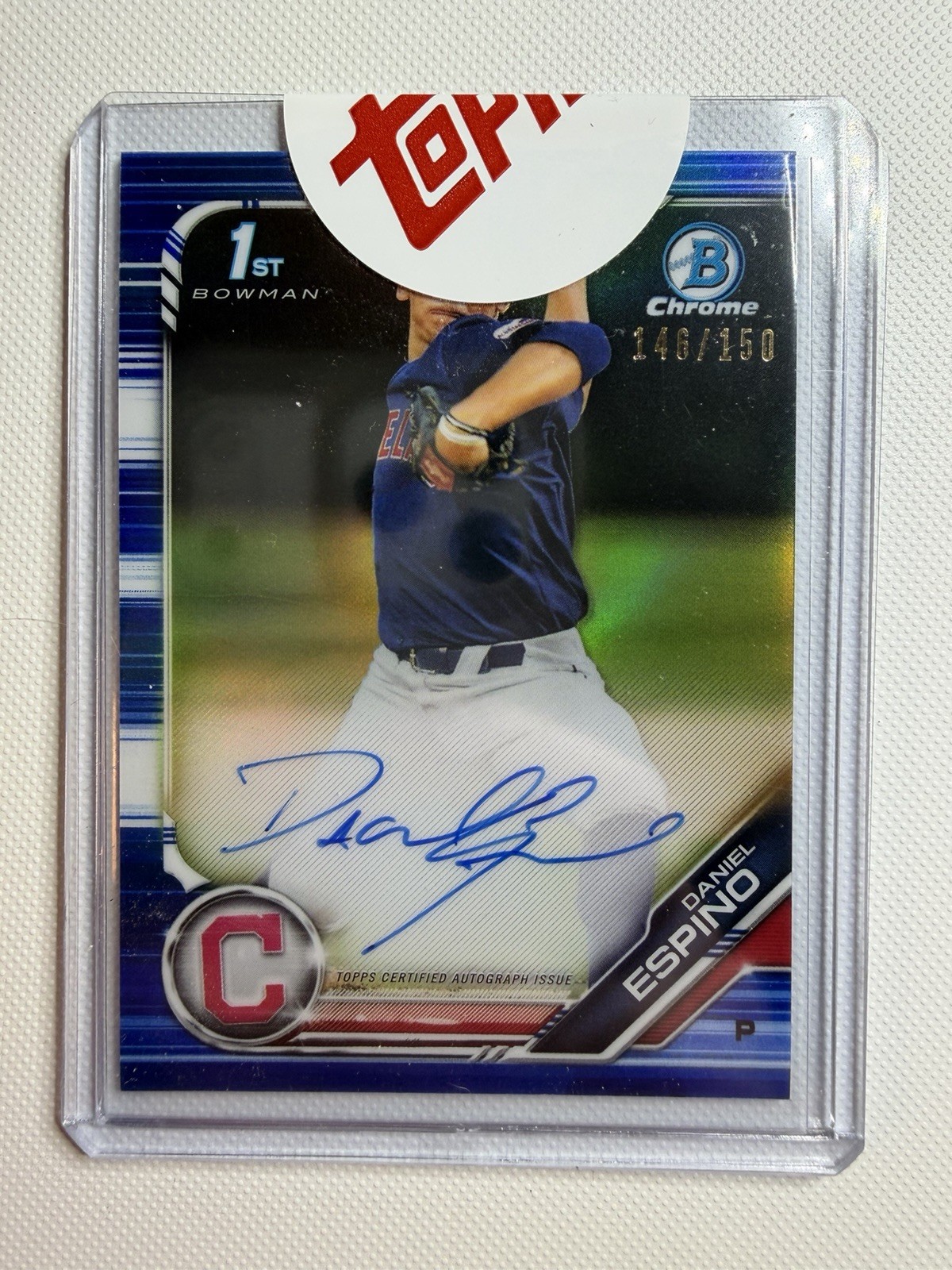 2019 1st Bowman Chrome Auto Daniel Espino #CDA-DE Blue Refractor /150 (AU, RC)