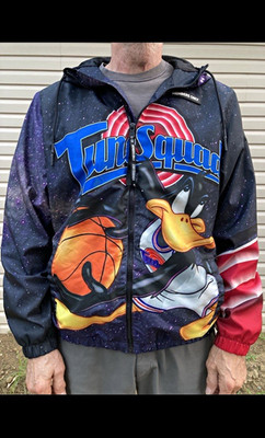 Members Only Space Jam Tune Squad Hooded Full Zip Windbreaker Jacket Men s L