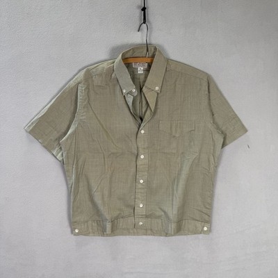 VTG 70s Camp Shirt M Green Dacron Boxy Hand Tailored Sausalito Oxford Side Cinch