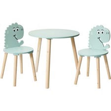 Tavolo per bambini in legno con 2 sedie, motivo dinosauro, h 50 cm