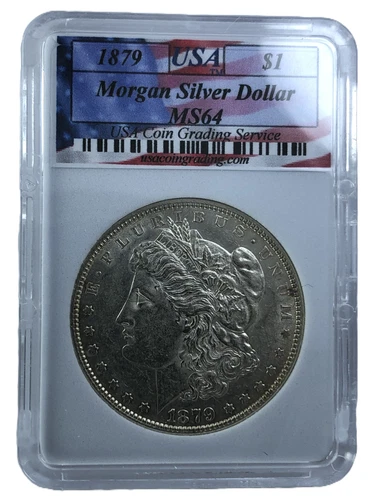 1879 (P) $1 Morgan Silver Dollar USA Coin Grading "Mint State 64" Slab