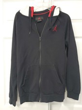 NIKE AIR JORDAN Black White Red Hoodie Full Zip Unisex Small Logo Cotton Blend