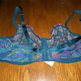 Aubade Cura Embroidered Underwired Balcony Bra 34 E Teal