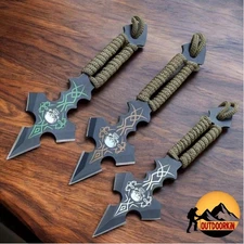 3pc 6.5" NINJA Tactical SKULL Fixed Blade KUNAI Throwing Knife SET w/ Sheath