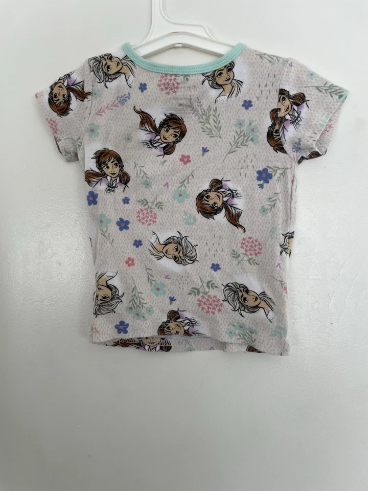 Disney Frozen Niños Niñas Colorido Elsa Anna Floral Manga Corta PJ Top Beige 6 Foto 3 de 4