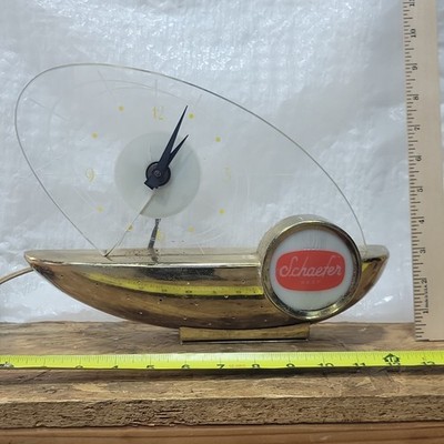 Schaefer Electric Advertising Breweriana Clock Gold Tone Display #615