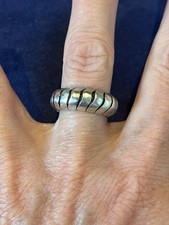 Vintage 925 Sterling Silver Modernist Wavy Ribbed Wide Band Heavy Ring Size 6.5