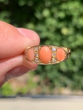18ct gold diamond coral ring ring antique 1900-1910