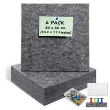6-Pack 11.8-inch Felt Bulletin Cork Board Tiles 1/2" Thick Dark Grey
