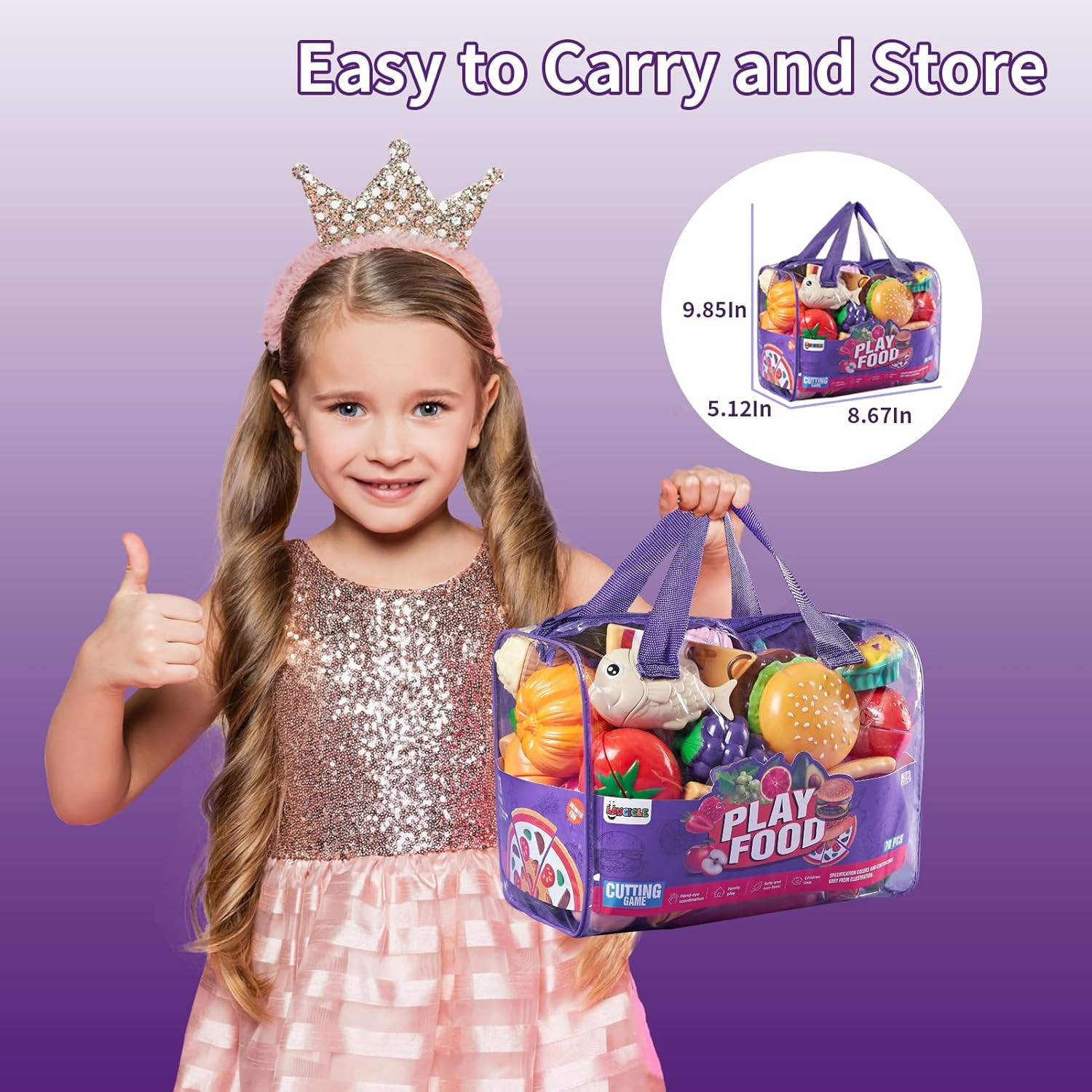 Pretend Play Food for Kids Kitchen - 78Pc Cutting Toy with Storage Bag, Toys Veg